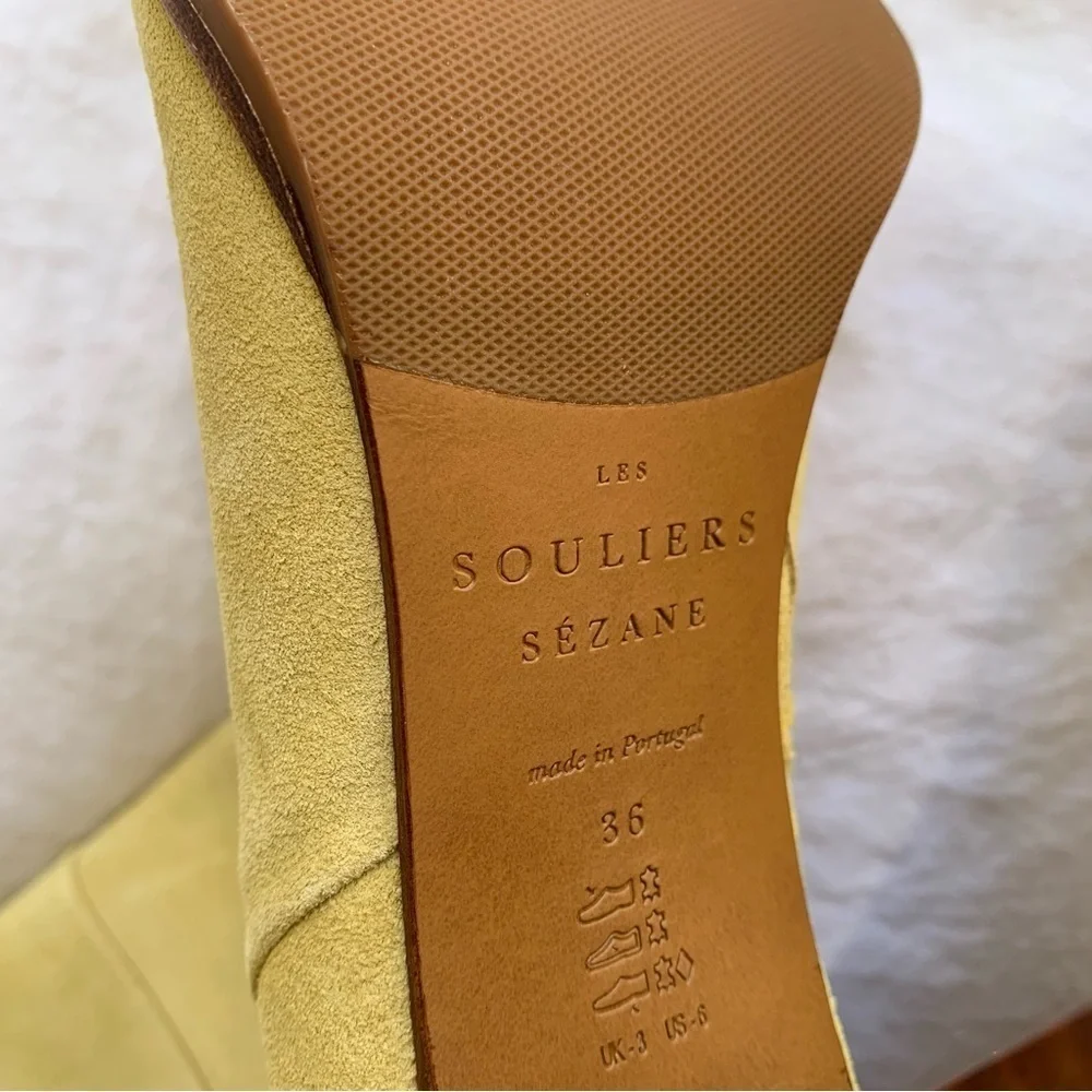 Sezane Anaelle Thigh High Suede Leather Over The Knee Pointy Boots Lemon Yellow